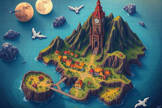 illustrate a marvelous fantasy vector map design world art