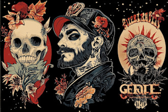 create illustrations in traditional tattoo or vintage design