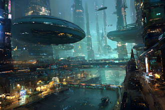 design environment illustration of science fiction city, cyberpunk