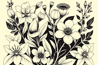illustrate botanical and linocut vector art