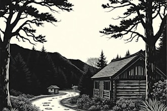 craft detailed dark art with woodcut or linocut style