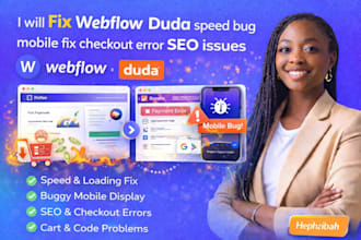 fix webflow duda speed bug mobile fix checkout error SEO issues cart problem