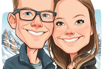 create an awesome cartoon caricature of a wedding couple