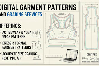 create sewing pattern for activewear, dress garments and grading in dxf and PDF