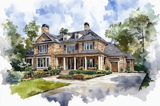 handmade watercolor painting of house