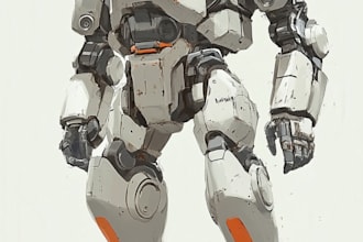 anime, mecha, armor, character, concept art or artwork