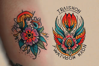 create traditional tattoo, logo design old school