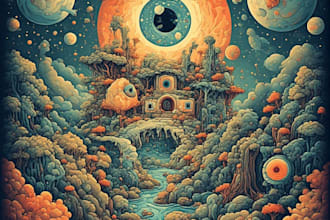 draw surreal artistic line art illustration for you
