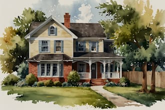 paint watercolor house portrait