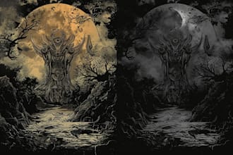 draw dark art illustration with engraving style