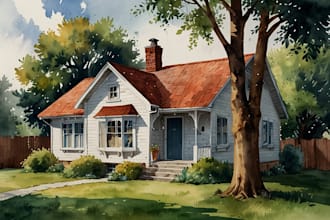 do handmade watercolor painting of house