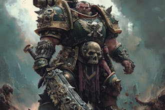 paint cinematic warhammer close up portrait with lighting