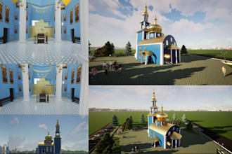 design 3d churches exterior, interior rendering, architecture visualization