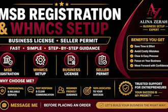 assist with msb registration, whmcs setup, business license and seller permit