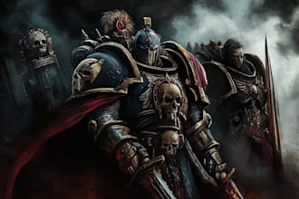 draw warhammer tech priest or cyber character illustration