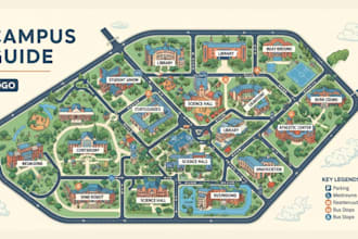 draw custom campus map for university, college, school or park guide