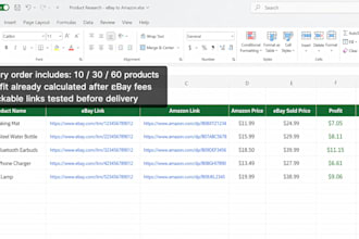 send ebay trending products with amazon links in excel