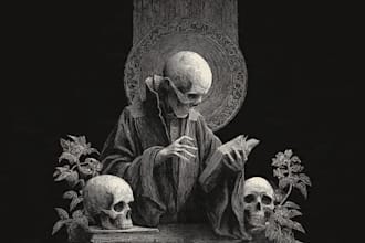 create detailed dark art illustrations for bands and merch