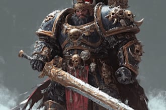 create warhammer battle banner in action scene style