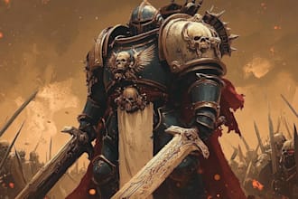 illustrate warhammer duo characters with cinematic style