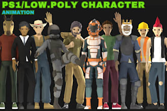 create low poly ps1 style 3d character model for games and unity