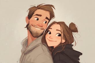 create cute cartoon couple portraits in disney inspired animation style