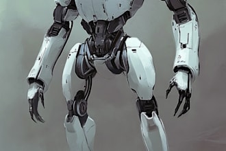 draw macha, armor, robot and tonkatsu