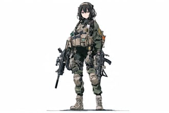 draw military themed anime and tactical for you