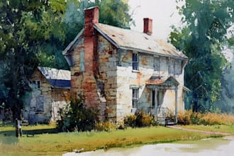paint a watercolor house portrait or city space illustration