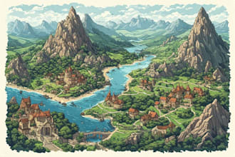 create a fantasy map illustration for map