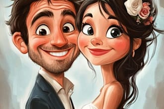 create professional caricatures for couples or wedding gift