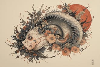 do an illustration with japanese tattoo style