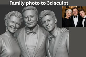 sculpt realistic 2d to 3d head bust custom 3d head model stl, 3d likeness