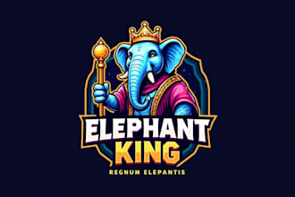 create unique elephant logo with crown and mascot style