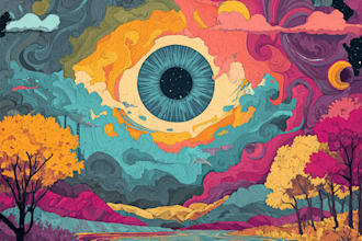 create a unique psychedelic surrealistic illustration for album cover