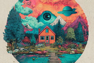 create a unique psychedelic surrealistic illustration for album cover