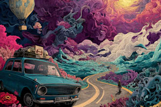 create a unique psychedelic surrealistic illustration for album cover