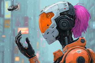 create professional highquality cyberpunk robot and cyborg illustration