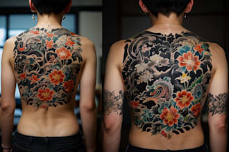 making a japanese style tattoo design and art