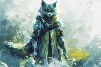 make a digital watercolor character art or furry art