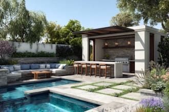 do backyard landscape design, landscape rendering, outdoor garden pool design