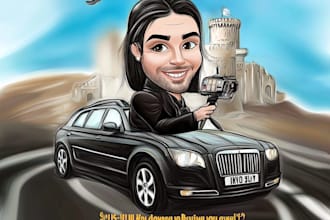 draw full body big head cartoon caricature