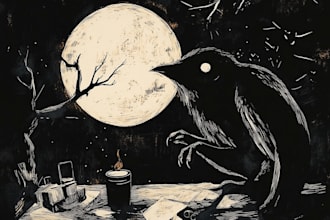draw detailed dark art with concept, woodcut or linocut style