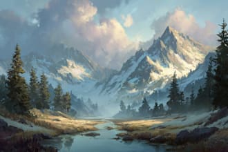 draw fantasy background and landscape