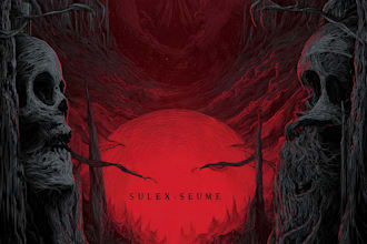 create detailed dark art illustrations for bands and merch