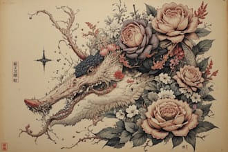 drawing a tattoo design in japanese style