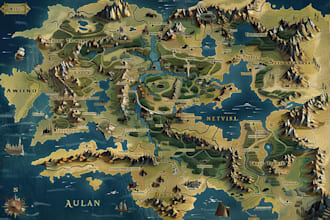 create fantasy map of a fictional world