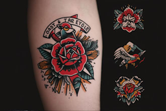 draw american traditional tattoo for your brand