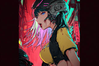 create cyberpunk anime style illustration for you