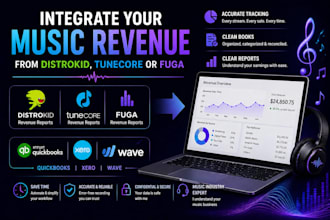 integrate distrokid, tunecore or fuga revenue with quickbooks, xero or wave